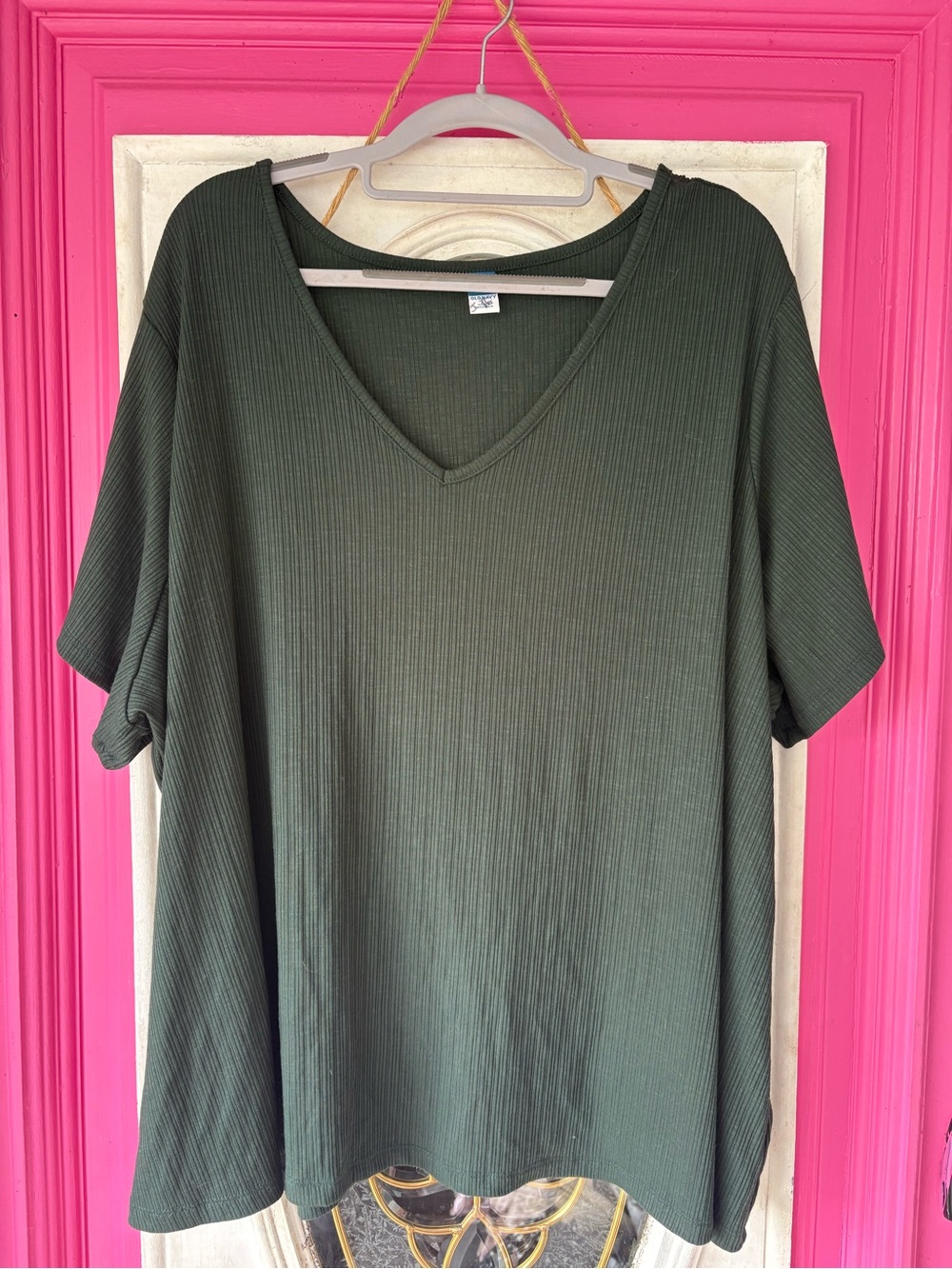 Old Navy Ribbed V-Neck Short Sleeve Top - Olive Green - Picture 2 of 4